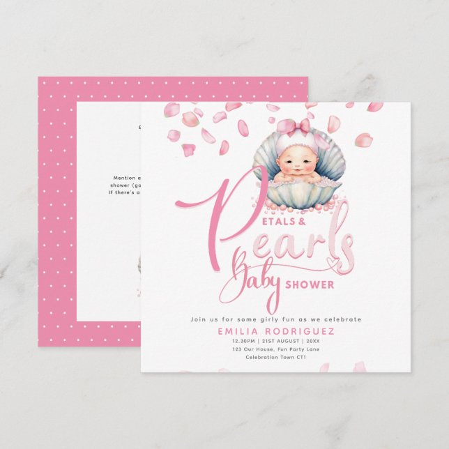 Petals and Pearls Pink Baby Girl Shower Invitation (Front/Back)