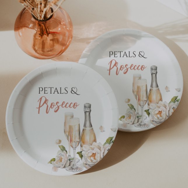 Petals and Prosecco Blush Pink Bridal Shower Paper Plate (Creator Uploaded)