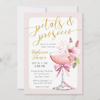 Petals and Prosecco Blush Pink Flower Shower Invitation