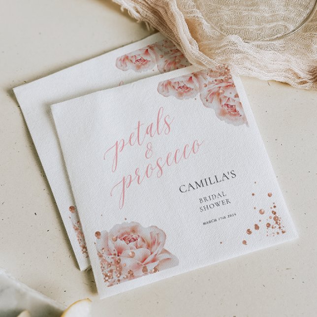 Petals and Prosecco Blush Pink Sparkly Floral Napkin (Creator Uploaded)