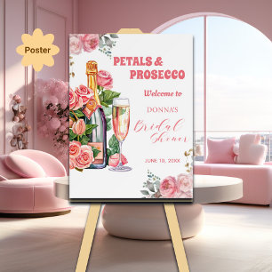 Petals and Prosecco Bottle and Roses Bridal Shower Poster