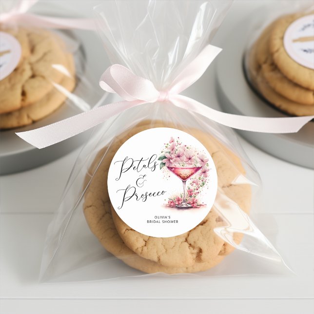 Petals and Prosecco Bridal Shower Favour Classic Round Sticker (Creator Uploaded)
