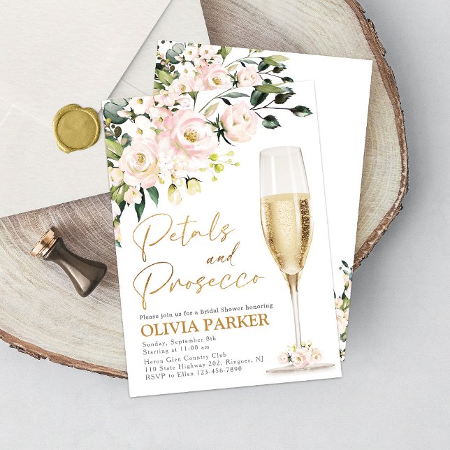 Petals and Prosecco Bridal Shower Invitation Gold (Creator Uploaded)