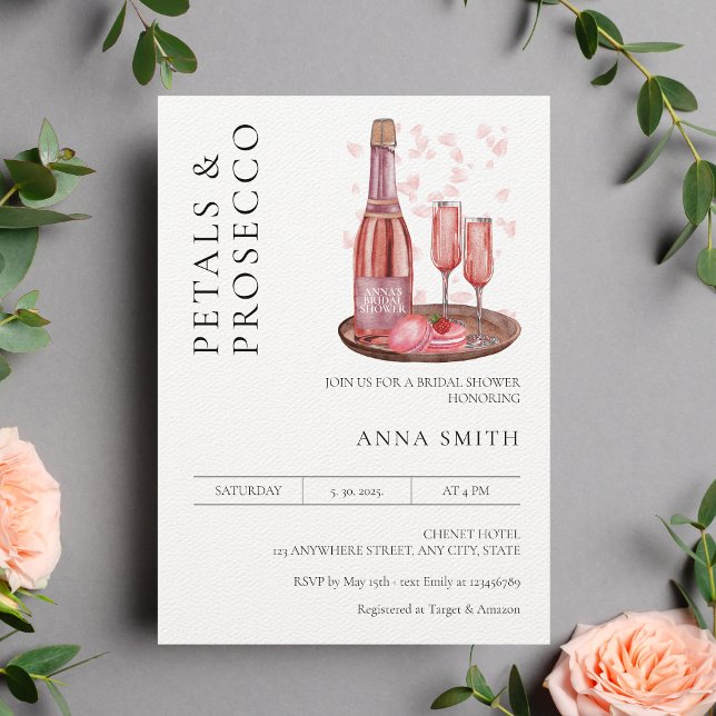 Petals and Prosecco Bridal Shower Modern Minimal Invitation (Creator Uploaded)