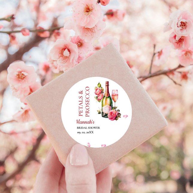 Petals And Prosecco Bridal Shower Party Classic Round Sticker (Creator Uploaded)
