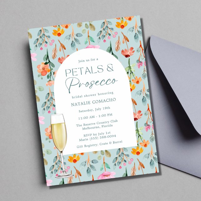 Petals and Prosecco Bridal Shower Party Invitation (Petals and Prosecco Bridal Shower Party Invitation)