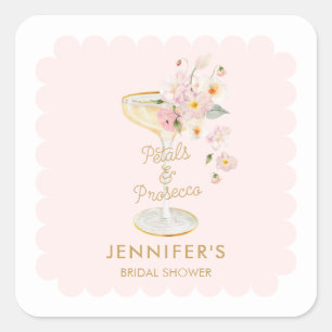 Petals and Prosecco Bridal Shower Personalised Square Sticker