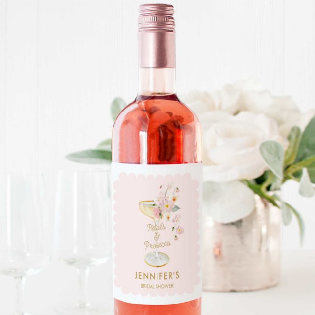 Petals and Prosecco Bridal Shower Personalised Wine Label (Creator Uploaded)