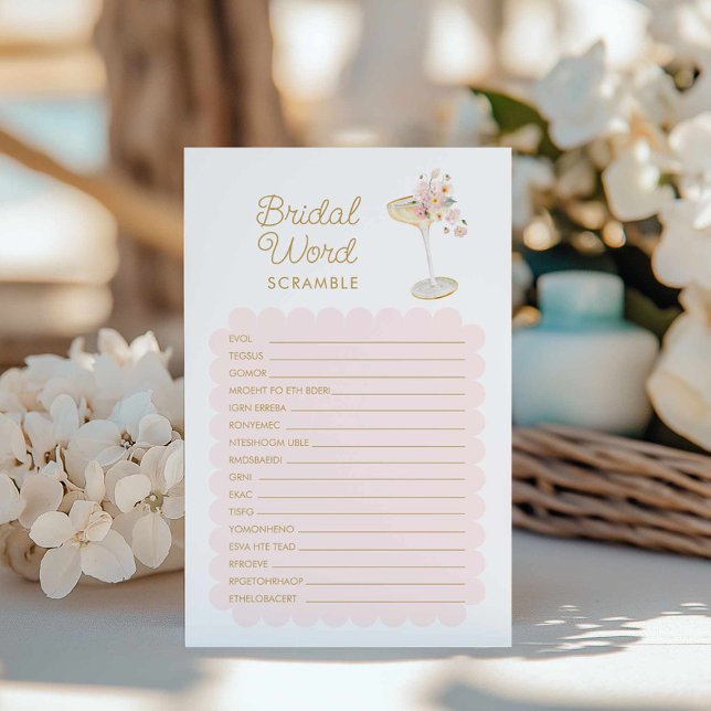 Petals and Prosecco Bridal Word Game (Petals and Prosecco Bridal word scramble game card)