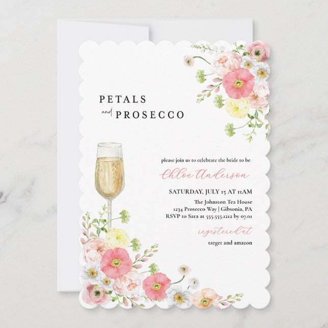 Petals and Prosecco Champagne Bridal Shower Invitation (Front)