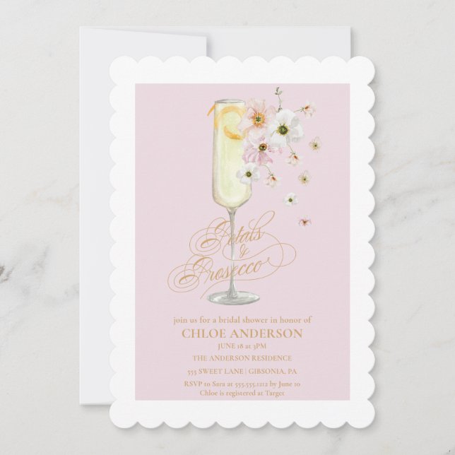 Petals and Prosecco Champagne Bridal Shower Invitation (Front)