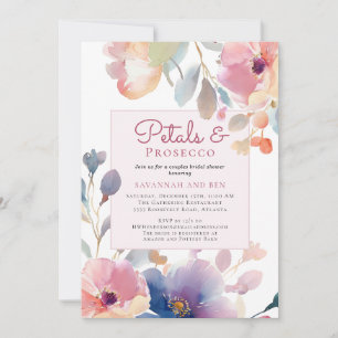 Petals and Prosecco Couples Floral Bridal Shower Invitation
