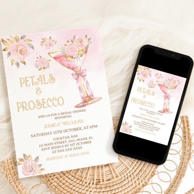 Petals and Prosecco Elegant Floral Bridal Shower Invitation (Creator Uploaded)