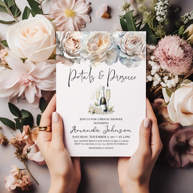 Petals and Prosecco Floral Bow Bridal Shower Invitation (Creator Uploaded)