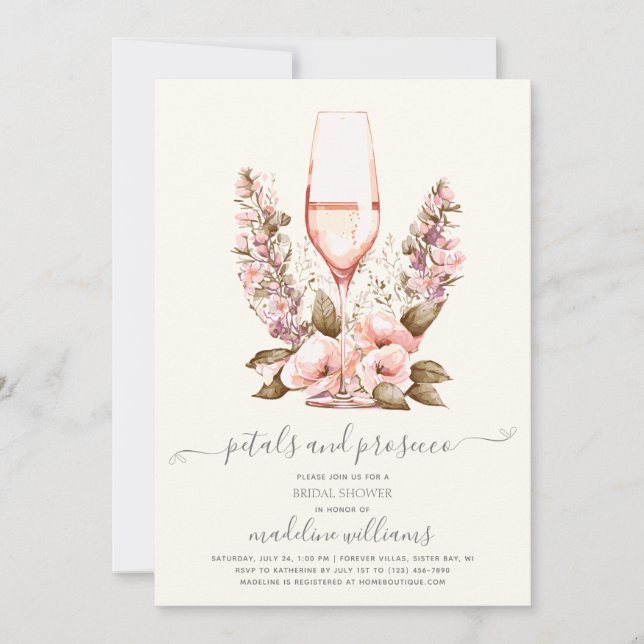 Petals and Prosecco Floral Bridal Shower Invitation (Front)