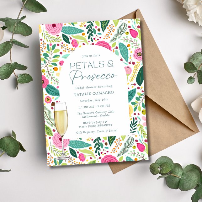 Petals and Prosecco Floral Bridal Shower Party Invitation (Petals and Prosecco Floral Bridal Shower Party Invitation)