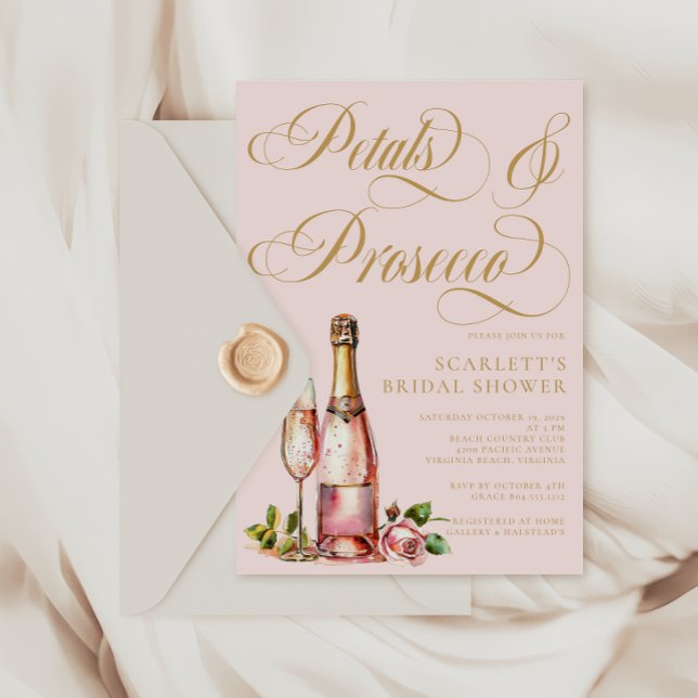 Petals and Prosecco Floral Elegant Bridal Shower  Invitation (Petalls & Prosecco Bridal Shower Invitation)