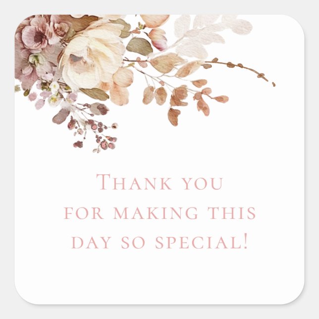 Petals and Prosecco Floral Thank You Bridal Shower Square Sticker (Front)