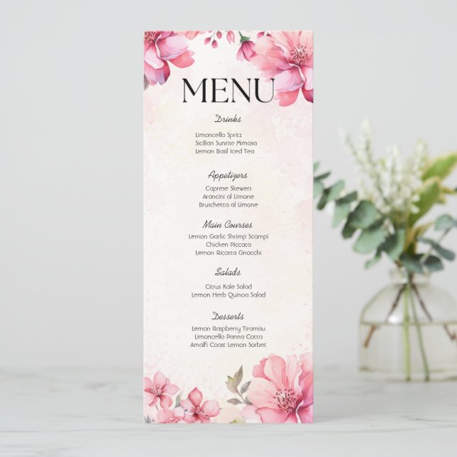 Petals and Prosecco Floral Wedding Shower Menu Invitation (Standing Front)
