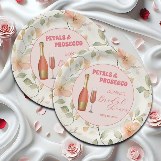 Petals and Prosecco Gold Floral Bridal Shower Paper Plate (Creator Uploaded)