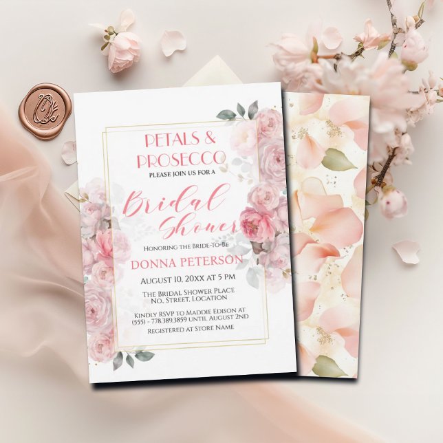Petals and Prosecco Gold Glitter Bridal Shower Invitation (Creator Uploaded)