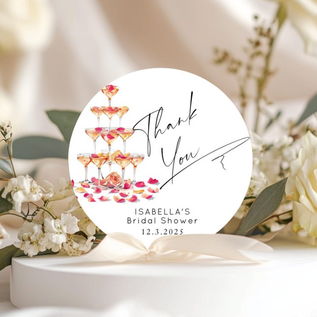 Petals and Prosecco Hot pink Bridal Thank you Classic Round Sticker (Creator Uploaded)