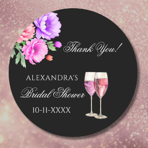 Petals and Prosecco Pink Bridal Shower Thank You Classic Round Sticker