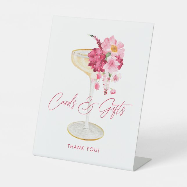 Petals and Prosecco Pink Cards and Gifts Pedestal Sign (Front)