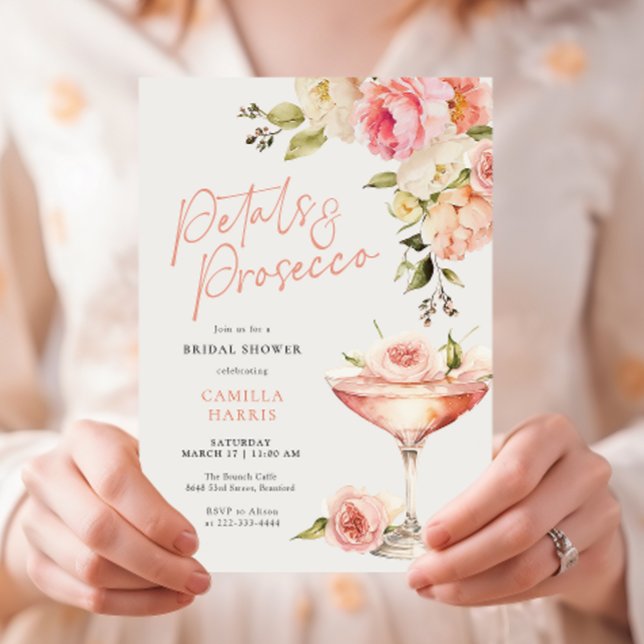 Petals and Prosecco Pink Floral Bridal Shower Invitation (Creator Uploaded)