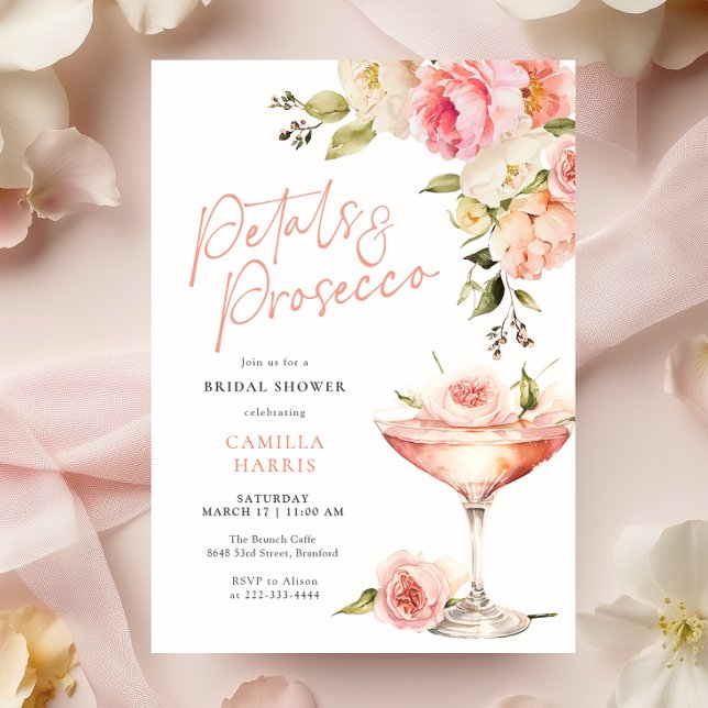 Petals and Prosecco Pink Floral Bridal Shower Invitation (Creator Uploaded)