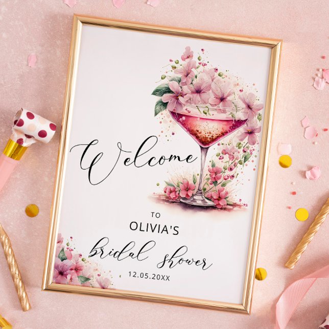 Petals and Prosecco Pink Floral Bridal Welcome Poster (Creator Uploaded)