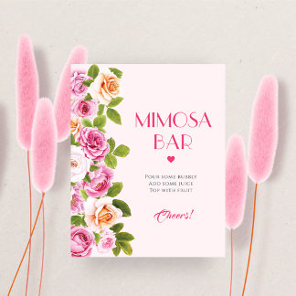Petals and Prosecco pink floral Mimosa Bar Poster