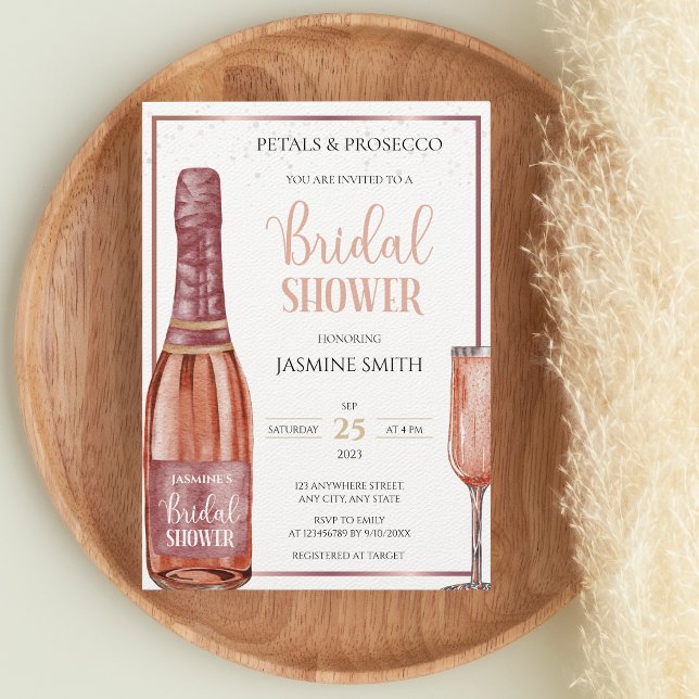 Petals and Prosecco Rose Gold Modern Bridal Shower Invitation (Creator Uploaded)