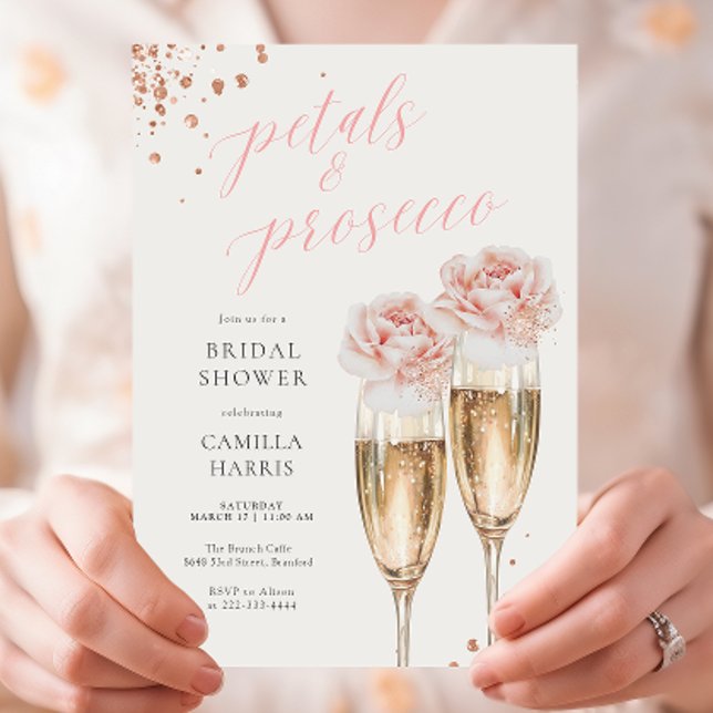 Petals and Prosecco Script Blush Bridal Shower Invitation (Creator Uploaded)
