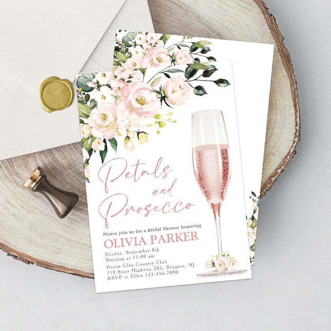 Petals and Prosecco Shower Invitation Rose Gold (Creator Uploaded)