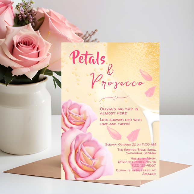 Petals and Prosecco Watercolor Bridal Shower Invitation (Creator Uploaded)