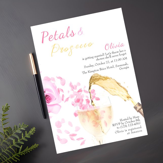 Petals and Prosecco Wedding Bridal Shower Invitation (Creator Uploaded)