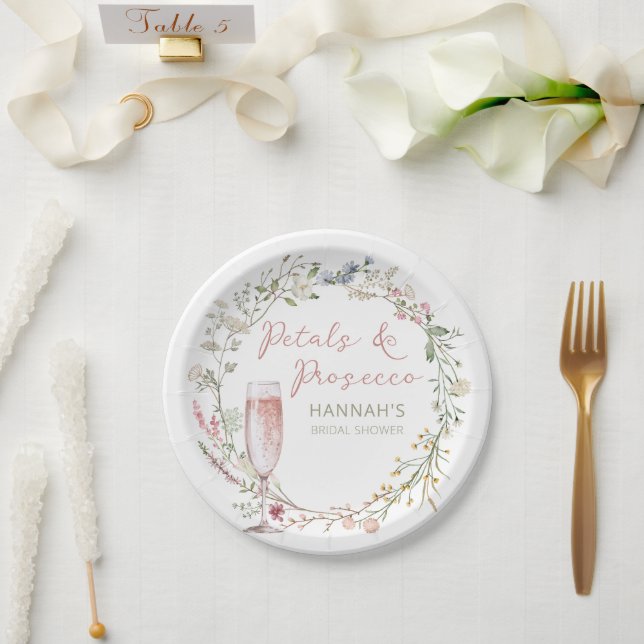 Petals and Prosecco Wedding Bridal Shower Paper Plate (Wedding)