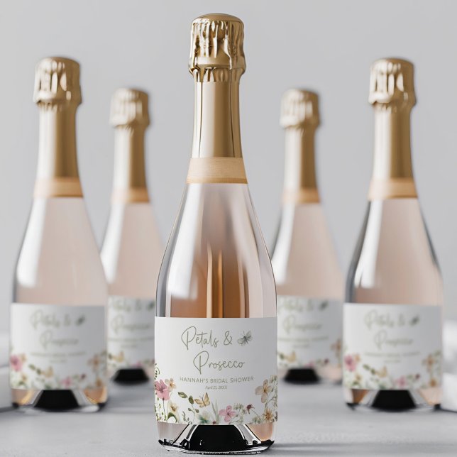 Petals and Prosecco Wedding Bridal Shower Sparkling Wine Label (Creator Uploaded)