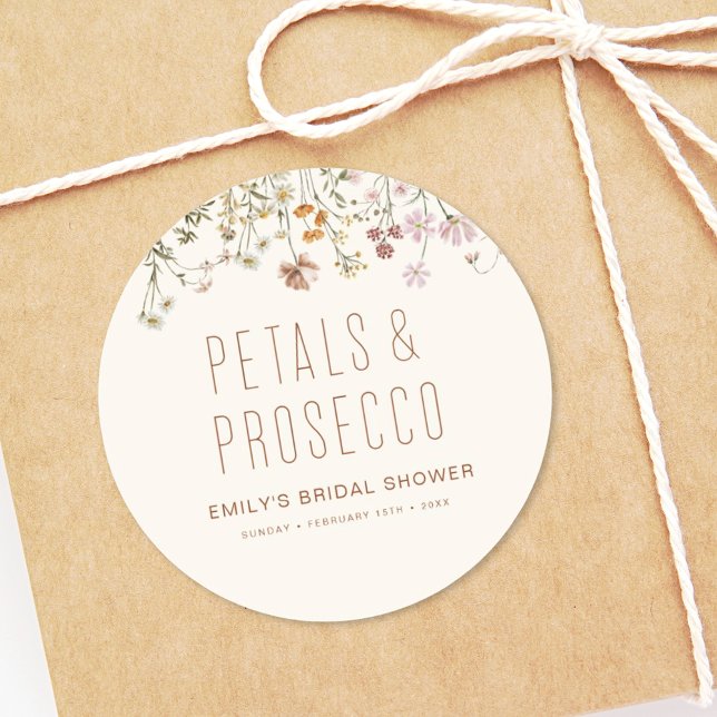 Petals and Prosecco Wildflower Bridal Shower Classic Round Sticker (Creator Uploaded)