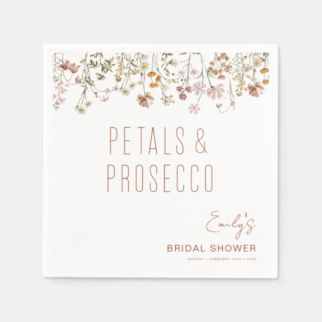 Petals and Prosecco Wildflower Bridal Shower Napkin (Front)