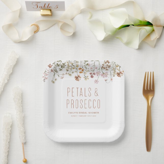 Petals and Prosecco Wildflower Bridal Shower Paper Plate (Wedding)