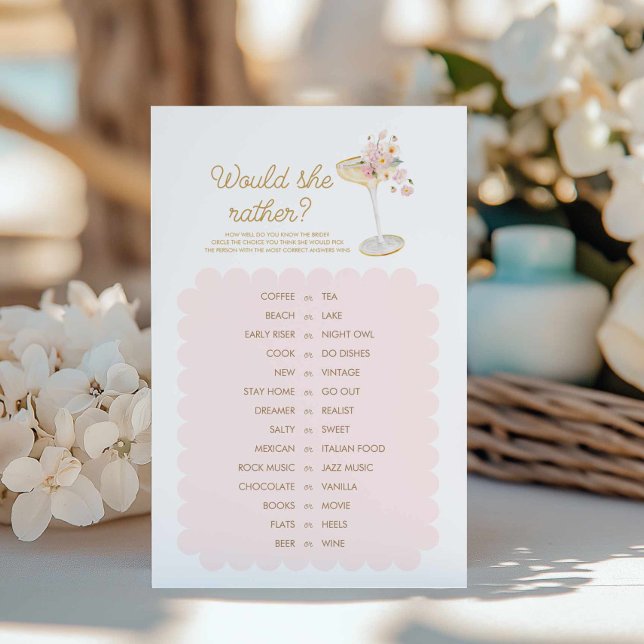 Petals and Prosecco Would she Rather Shower Game (Would she rather Bridal shower game)