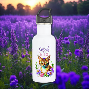Petals and Purr Cute Cat and Pretty Flowers 532 Ml Water Bottle