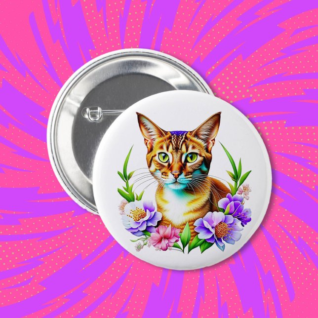 Petals and Purr Cute Cat and Pretty Flowers 6 Cm Round Badge (Creator Uploaded)
