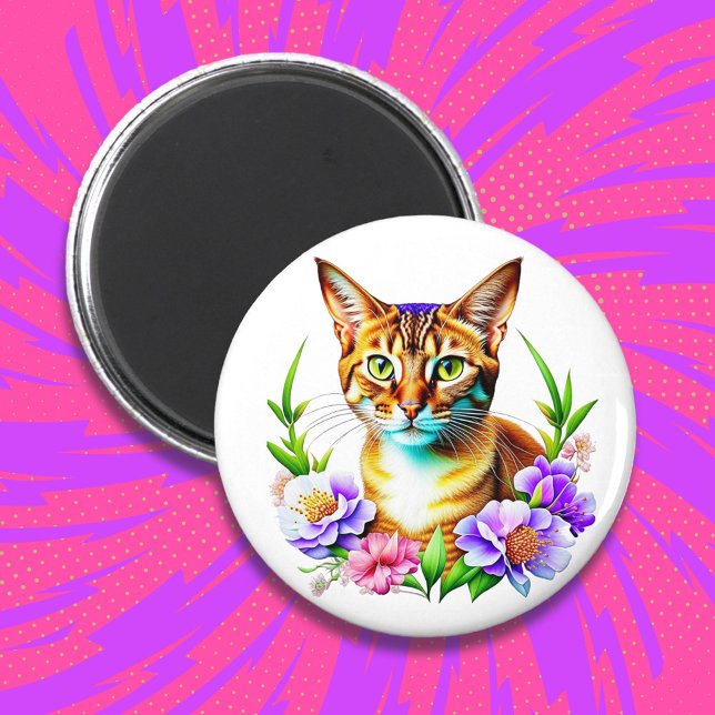 Petals and Purr Cute Cat and Pretty Flowers Magnet (Creator Uploaded)