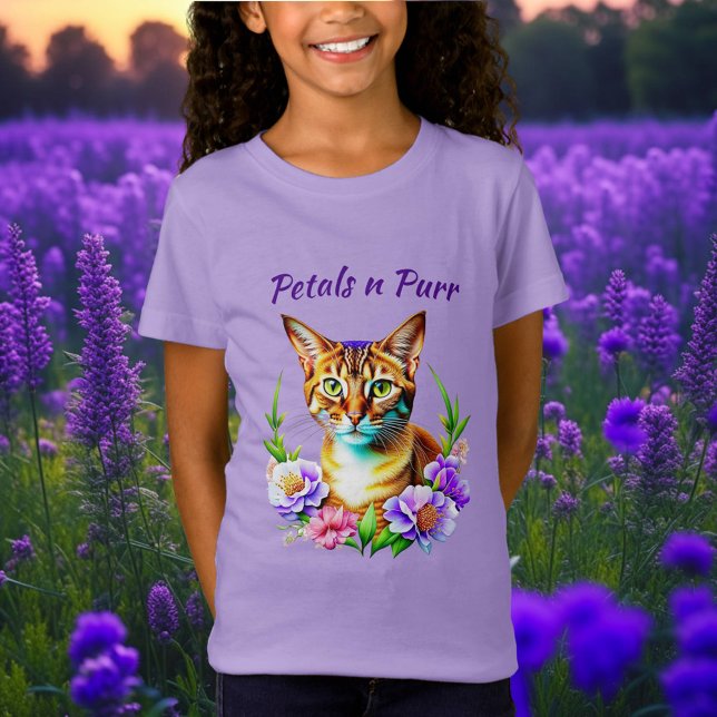 Petals and Purr Cute Cat and Pretty Flowers T-Shirt (Creator Uploaded)