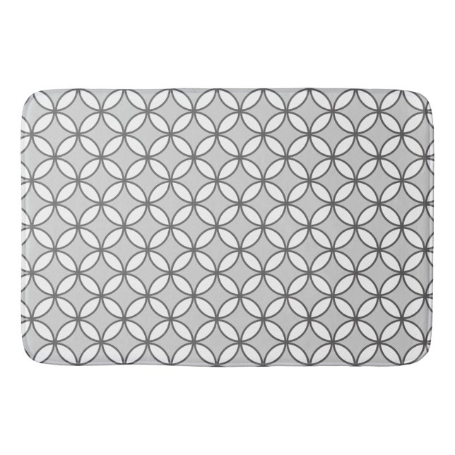 Petals circles diamonds  pattern greys and white bath mat (Front)