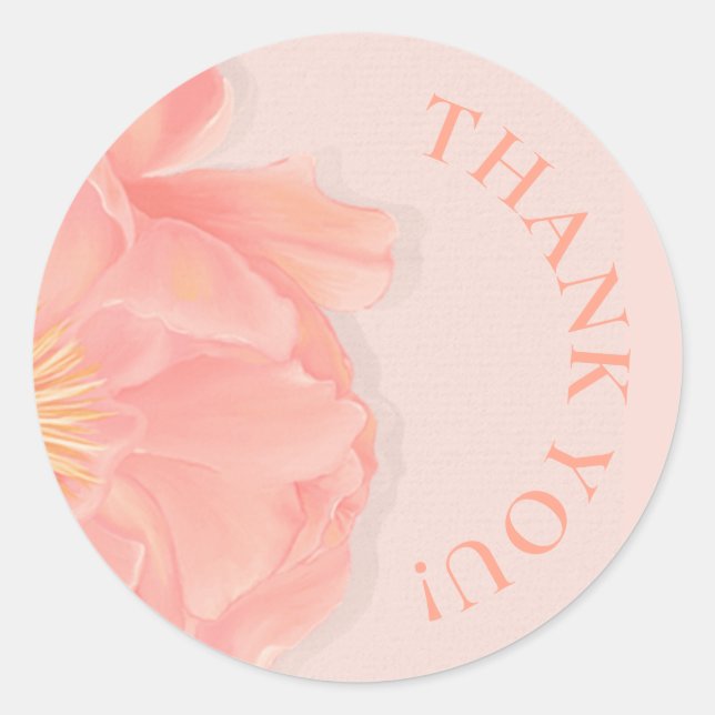 Petals Floral Thank You  Bridal Shower Pink Classic Round Sticker (Front)
