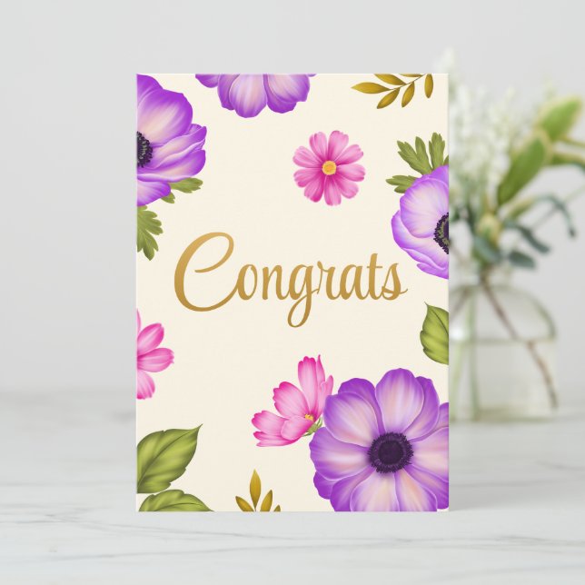 Petals in Harmony Congrats Greeting Card (Standing Front)